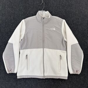 The North Face Denali Fleece Jacket Girls XL White Gray Polartec Full Zip Panels